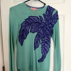 Lilly Pulitzer Mint Green Sweater with Purple Palm Motif